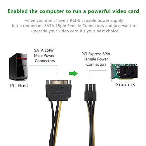 Image of SATA 15-Pin to 6-Pin PCIe Power Cable - 8-Inch GPU Power Adapter for PCI Express Graphics Card - High-Performance SATA to PCIe Connector for Desktop PC