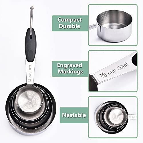 Aofuxti Measuring Cups And Spoons Set - Stainless Steel, 5 Measure Cups, 8 Double Sided Magnetic Measure Spoons, 1 Leveler & Measurement Conversion Chart, Kitchen Gadgets For Cooking & Baking, Black #TOP2