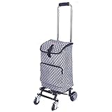 color: patchwork Camión Plegable Negro Carrito De La Compra Rueda De Rodamiento A Doble Cara No Se Oxida Bolsa De Tela Impermeable Capacidad Máxima De 40 litros(Size:4 Rounds,Color:Negro)
