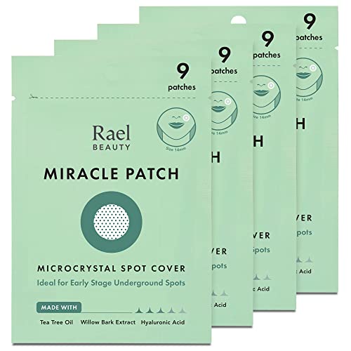 Rael Miracle Microcrystal Spot Cover - Hydrocolloid, Acne Pimple Spot Patches with Tea Tree Oil, Early Stage (36 Count)