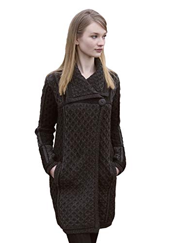 Aran Crafts Women's Irish Cable Knit One Button Long Cardigan (X4289-Med-Char) Charcoal #TOP22