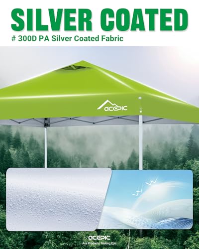 Image of Acepic 10x10 Pop Up Canopy Tent, Silver-Coating Top,Pop Up Canopy Tent Instant Portable Shelter with 1-Button Push and Wheel Carry Bag, 8 Stakes and 4 Canopy Weights (Radiant Green, 10x10)