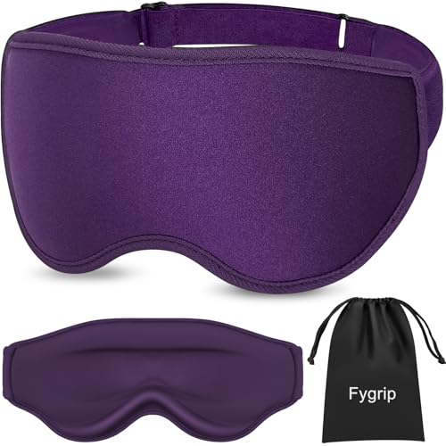 Fygrip 3D Eye Mask Sleep Mask for Men & Women, 100% Pressure-Free & Light Block-Out Eye Mask for Sleep with Easy Adjustable Strap, Night Eye Cover for Travel, Purple