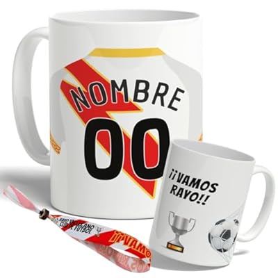 DEREGALOOS Taza Personalizada de Cerámica con Nombre y Número de Fútbol Rayo Vallecano, 330ml, Apto para Microondas y Lavavajillas, Regalo Original para Aficionados del Fútbol | Ya disponible en tu tienda friki favorita! En mundofriki.es!