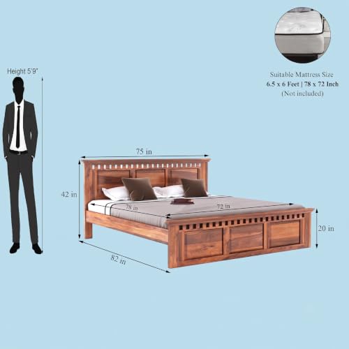 Image of Solid Sheesham Wood King Size Bed with Headboard, Without Storage Cot, Double Bed Furniture for Livingroom, Bedroom, Guestroom, Hotelroom Areas