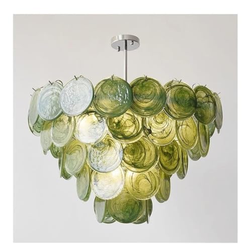 Image of Modern Chandelier, French V-intage Glass Chandelier Murano Dark Green Crystal Pendant Light for Living Room Bedroom Dining Decor Hanging Lamp(3 Color,A W80 H53CM)