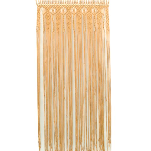 Golden Beaded Door Curtain, Handmade Wood Bead Doorway Curtain for Room Divider, Boho Hanging String Curtains for Doorways, Closet & Bedroom, Rustic Farmhouse Home Decor, 35 x 77 Inch