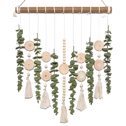 Décoration murale bohème eucalyptus fausses feuilles verdure rustiques avec pompon