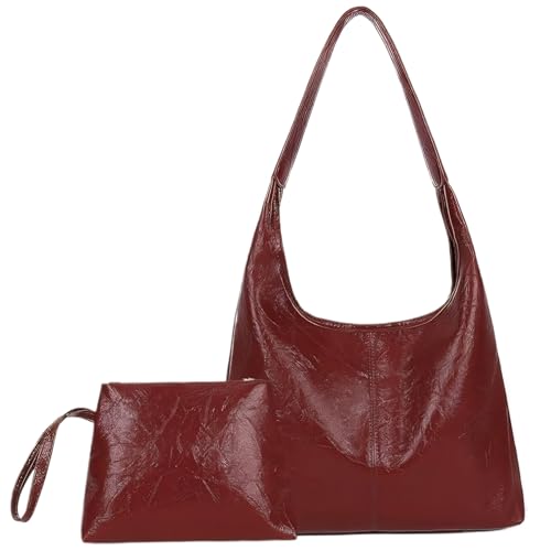 Sac fourre-tout en cuir rouge à vin NIDONE grand sac seau rétro femmes
