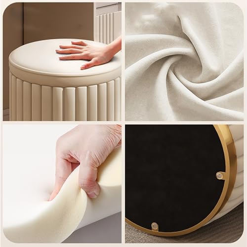 Pouf de rangement rond en velours rose avec base dorée chic - 6