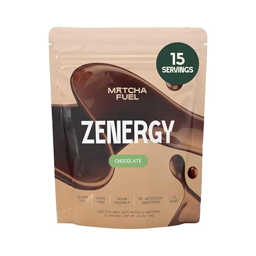 Matcha Fuel SuperLatte (Chocolate) - Mushroom & Adaptogenic Latte Powder - Lions Mane Reishi Cordyceps & KSM-66 Ashwagandha - Superfood for Energy Focus & Immunity - Vegan - 15 Servings - 300g