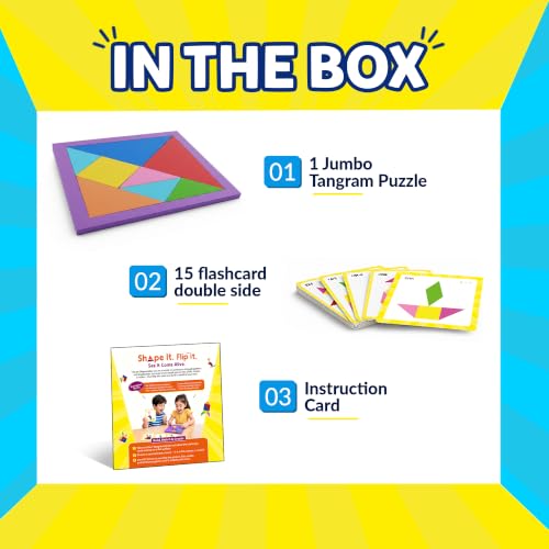 Image of Tangram Puzzle for Kids Age 3-8 | Smart Shapes Educational Learning Toy | Brain Development & Pattern Building Game | Montessori STEM Activity Kit with Flashcards | Gift for Boys & Girls