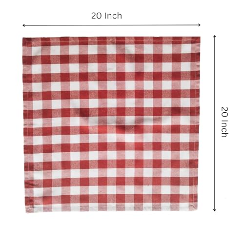 Image of FINGERCRAFT Dinner Table Napkins, Pack of 12, Everyday Use, Quality Cotton Buffalo Plaid Cloth Napkins Washable & Reusable 20in x 20in, Rust /White