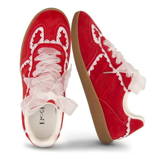 Image of Casual Sneakers for Women Lace Detail Elegant Ribbon Lace-Up Fashion Sneakers with Leather Upper Memory Foam Insole and Trendy Casual Shoes for Women