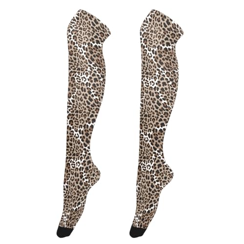 junzan Chaussettes hautes pour femmes grandes - Bas longs décontractés pour femmes enceintes - Jambières pour Halloween, cosplay, fête, festival, imprimé léopard, Imprimé léopard, 22.9 Inches/59CM