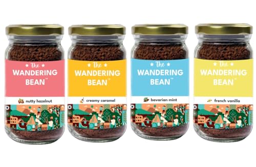 Image of The Wandering Bean Combo Pack Flavored Instant Coffee (Hazelnut + Caramel+ French Vanilla+ Mint) Combo of (4x60g)