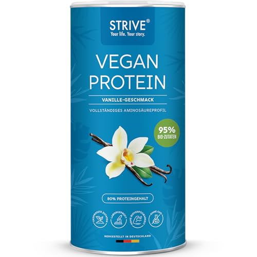 STRIVE Vegan Protein | Vanille | 24g Protein pro Portion, laborgeprüfte Qualität, 95% BIO Zutaten | Vollständiges Aminosäureprofil aus fünf Premium Protein Quellen, 600g Eiweiß Pulver