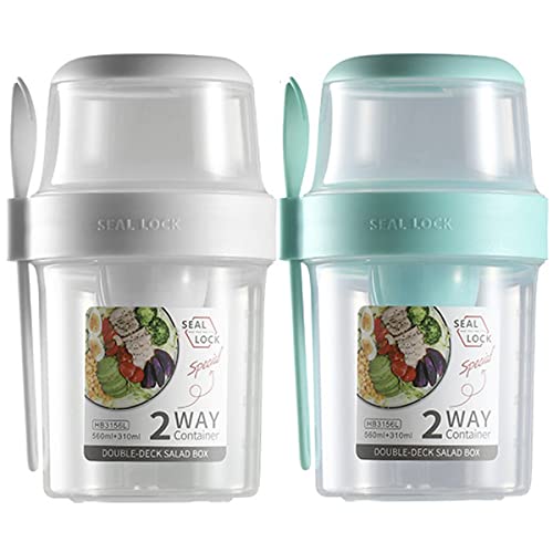 2 Pack Overnight Oats Container, 2-Tier Overnight Oats Jars with Lid and Spoon, Breakfast on the Go Cups,Portable Yogurt Oatmeal Container Jar,Leakproof Cereal and Milk to Go Container for Adults Kids