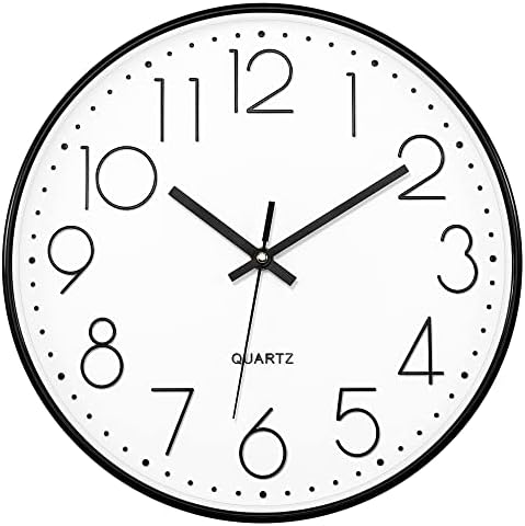 Foxtop Black Wall Clock 12 Inch Silent Non Ticking Quartz Battery Operated Round Clock Easy to Read for Office Classroom School Home Living Room Bedroom Kitchen Decor
