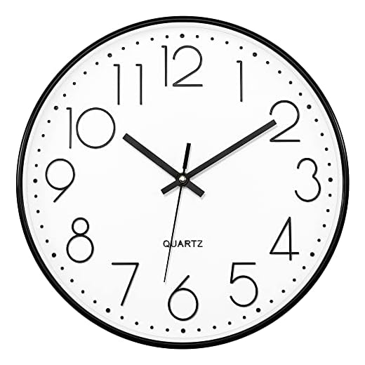 Foxtop 14 Inch Black Wall Clock, Large Silent Non-Ticking Battery Operated Round Quartz Modern Wall Clock Decorative for Office Living Room Bedroom Kitchen Home