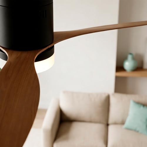 Miniatura 8 de Jocca - Ventilador Techo Con Luz Led Regulable Ventilador Negro Madera Natural Mando A Distancia 3 Aspas 64cm 6 Velocidades 40w Temporizador Diámetro 132cm Función Verano E Invierno