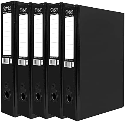 5 x Pukka Foolscap A4 Glossy Box Files with Document Clip & Push Lock School Work Office 70mm Spine File Organiser (Black)