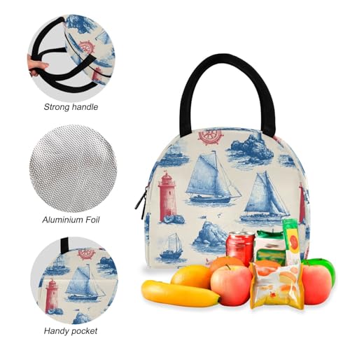 Nautical Pattern Print Backpack Set with Lunch Bag, Large Capacity Travel Backpacks and Lunch Box Insulated for Commute Hiking Picnic4