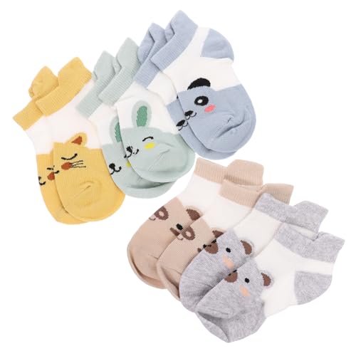 ifundom 5 Calcetines Tobilleros de Algodón para Bebés con Diseño de Animales Suaves y Transpirables para Niñas de Año Día