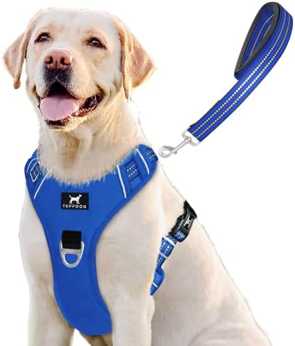TUFFDOG Easy-Fit Dog Harness Medium - Fast Release Neck Clip, Premium Padded Reflective No Pull Harness with Control Handle, Adjustable Step-in Dog Vest Plus Free Matching Lead (M, Vivid Violet)