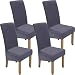 Velvet Stretch Dining Chair Slipcovers - Spandex Plush Short Chair Covers Solid Large Dining Room Chair Protector Home Decor Set of 4, Silver Grey