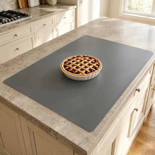 Image of 36''x36''(90cmx90cm) Large Silicone Mat for Kitchen Counter, Heat Resistant Countertop Protector, Non-Slip Waterproof Kitchen Island Mat, Easy to Clean, Dark Gray