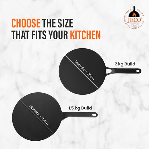 Image of Cast Iron Roti Tawa with Handle|Pre-Seasoned Non-Stick Iron Tawa for Roti /Dosa /Chilla |Heavy Duty Non-Toxic Cookware |Stove & Induction Compatible | Black, 28cm, 2kg