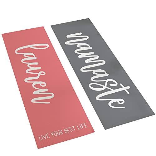 Personalization Universe's Scripty Style Personalized Yoga Mat, Anti-Slip, Portable, PVC Material, Perfect for Pilates, Gym, Workout, Available in Coral, Purple, Teal, Navy, and Grey
