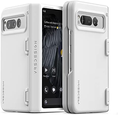 VRS DESIGN Simpli Fit Modern for Google Pixel Fold Case (2023), Premium Modern Slim Style Spring-Loaded Hinge Cover Case Compatible with Pixel Fold (White)