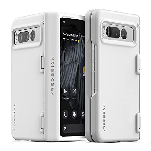 VRS DESIGN Simpli Fit Modern for Google Pixel Fold Case (2023), Premium Modern Slim Style Spring-Loaded Hinge Cover Case Compatible with Pixel Fold (White)