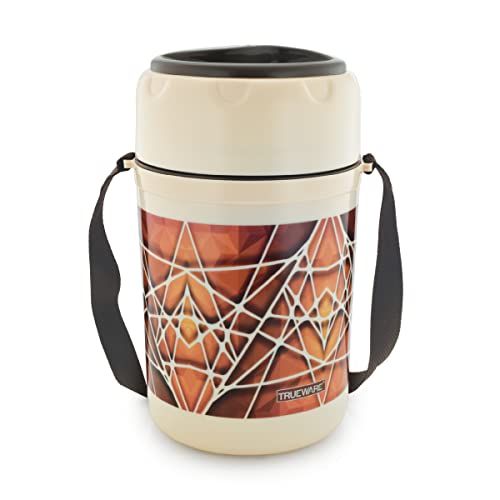 Image of Trueware Trendy 4 Inner Steel Outer Plastic thermoware Lunch Box | 4 Container 300 ML Each-Brown | PU Insulated | Lunch Box | Tiffin | Hot lunch box | Leak Proof | Easy to Carry | Hot & Cold Food Grade| BPA Free | Stainless Steel Dabbi | Office | Outdoors | For Men, Women, and Kids