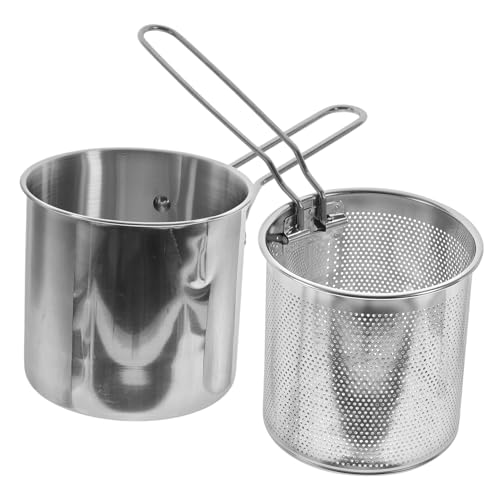 Alipis 深型ステンレス鋼揚げ鍋 揚げ物用バスケット付 熱耐性と滑り止めハンドル設計 キッチン用調理器具 家用揚げ物調理に適した軽量で