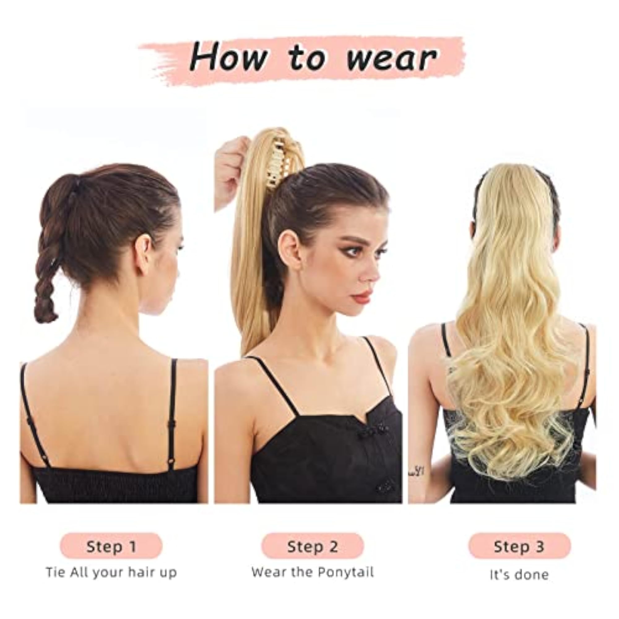 Women's 22 Inch Short Wavy Ponytail Hair Extension, Clip-in