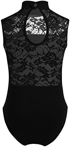 Agoky Big Girls Turtle Neck Lace Back Retro Dancewear Ballet Gymnastics Leotard Costumes Black 5-6