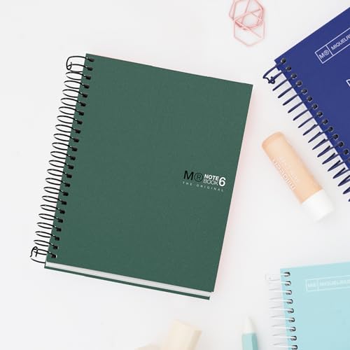 Miquelrius Notizbuch A6 Notebook The Original, 6 farbige Streifen, blickdichter Einband aus Polypropylen, Größe 105 x 148 mm, ohne Bohren, 150 Blatt 70 g/m², kariert, 5 mm, Khaki