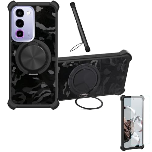 Case Compatible for realme P4R 5G Phone Case Cover [with 1* Tempered Glass Screen Protector] Hybrid Case[360°Ring Support, Magnetic] CX-26-HEI