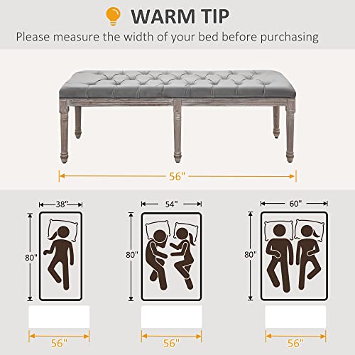Homcom Sitting Bench Tufted Upholstered Fabric Ottoman With Rubberwood Legs For Living Room, Bedroom, Hallway, Grey #TOP6