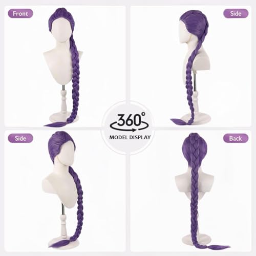Long Purple Braid Wig for Women,Braided Wig Purple Base Wig with Braids Ponytail Clip + Cap for Stage Party Halloween Costume Cosplay4
