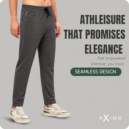Image of Men Denim Track Pants Slim Fit Joggers Elastic Waistband Drawstring Stretchable Fabric Casual Lounge Travel Pants with Side Pockets Stylish Streetwear Jogger Pants for Men