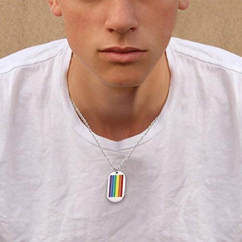 Cupiamtch 2PCS Couple Necklace Stainless Steel Rainbow Heart Matching Dog Tag Pendant for Men Women with Chain