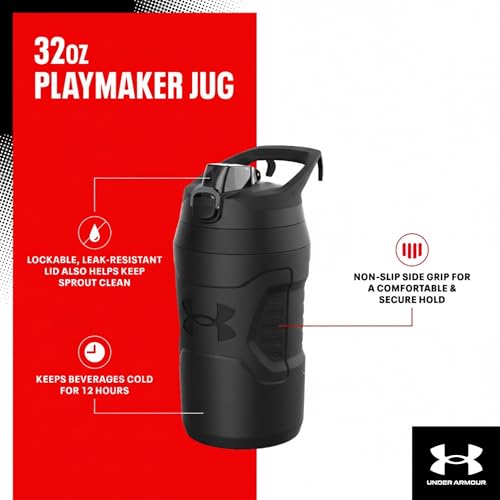 Image of Under Armour 32 oz Insulated Water Bottles - Sports Water Jug with Fence Hook, Leak Resistant for Baseball, Football & More, 32 oz Insulated, Blaze Orange /Black
