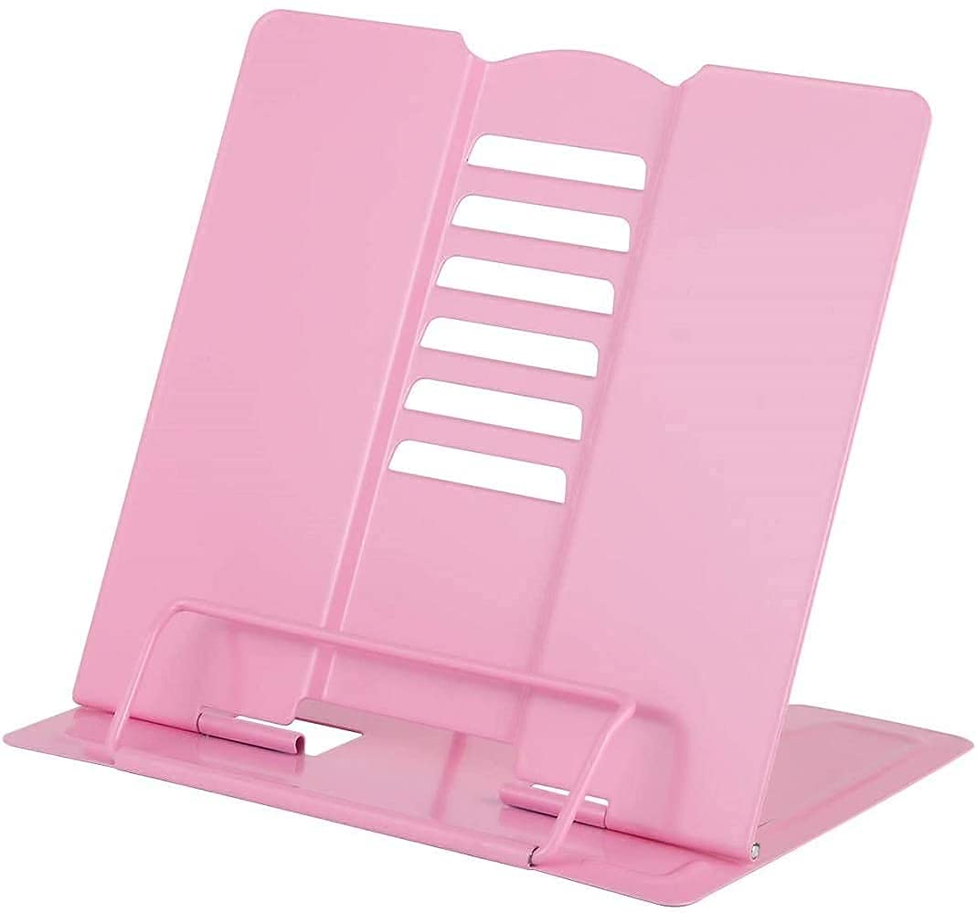 Desktop Book Stand 5 Adjustable Positions Reading Foldable Tray and Page Paper Rest Standing Holder for Office Home Student Document, Cookbook, Textbooks (1 Pcs) (Pink)