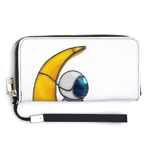 Cute Astronaut Sitting on Crescent Moon PU Leather Clutch Long Bifold Wallet, Coin Purse Credit Pass Case, Durable Card-Holder Money Storage for Women Men - Main Image