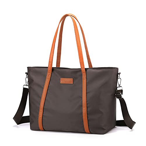 Laptop Bag Waterproof Lightweight Shoulder Tote for Women Nylon Briefcase Computer Work Handbag Fits 15.6 inch, Coffee, X-Large