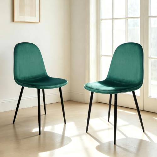 Image of CangLong Modern Velvet Dining Chairs Set of 2 – Upholstered Accent Chairs with Metal Legs, Dark Green for Living Room, Bedroom, Restaurant